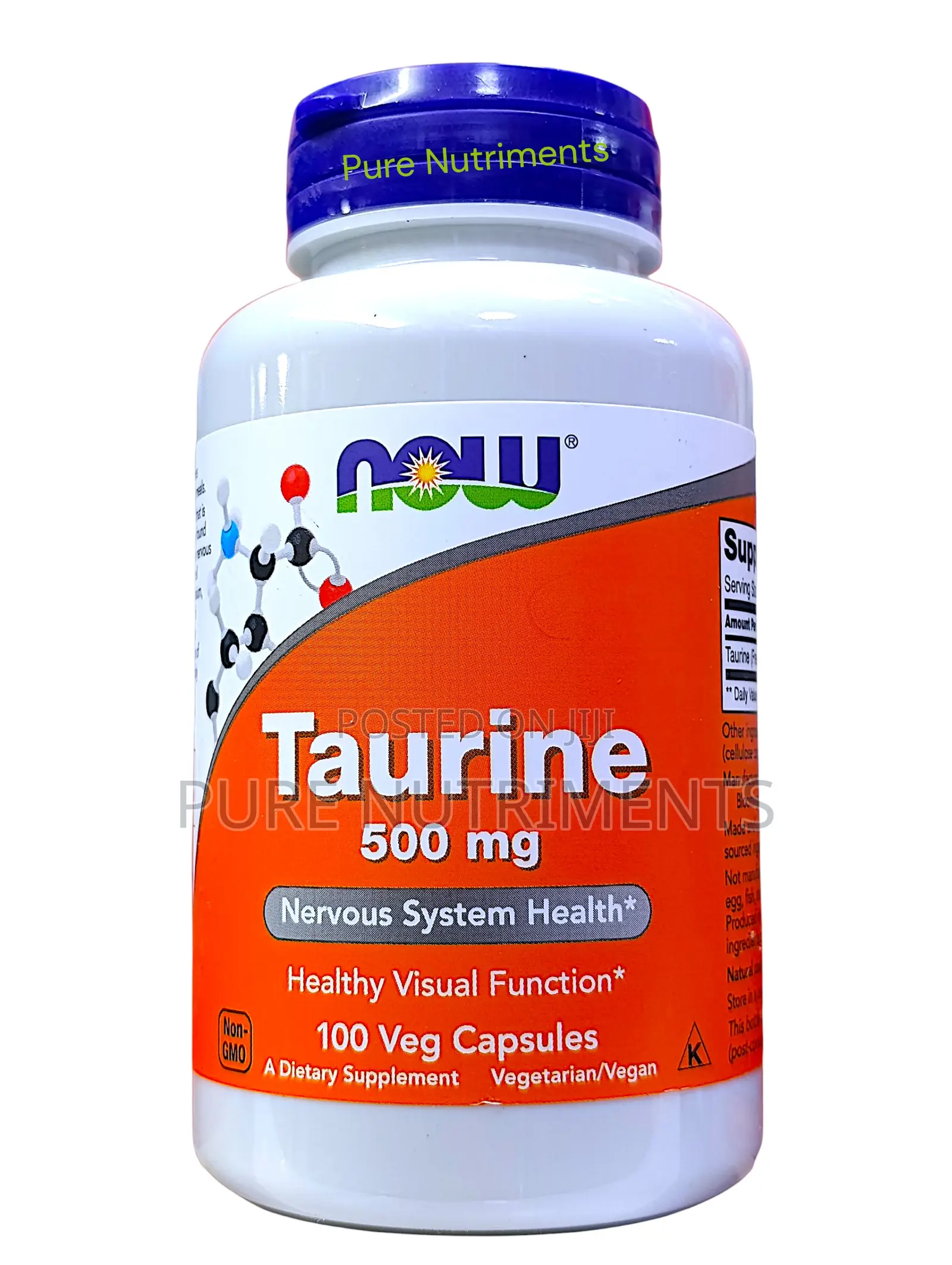 Now Taurine 500mg Nervous System Support 100 Capsules