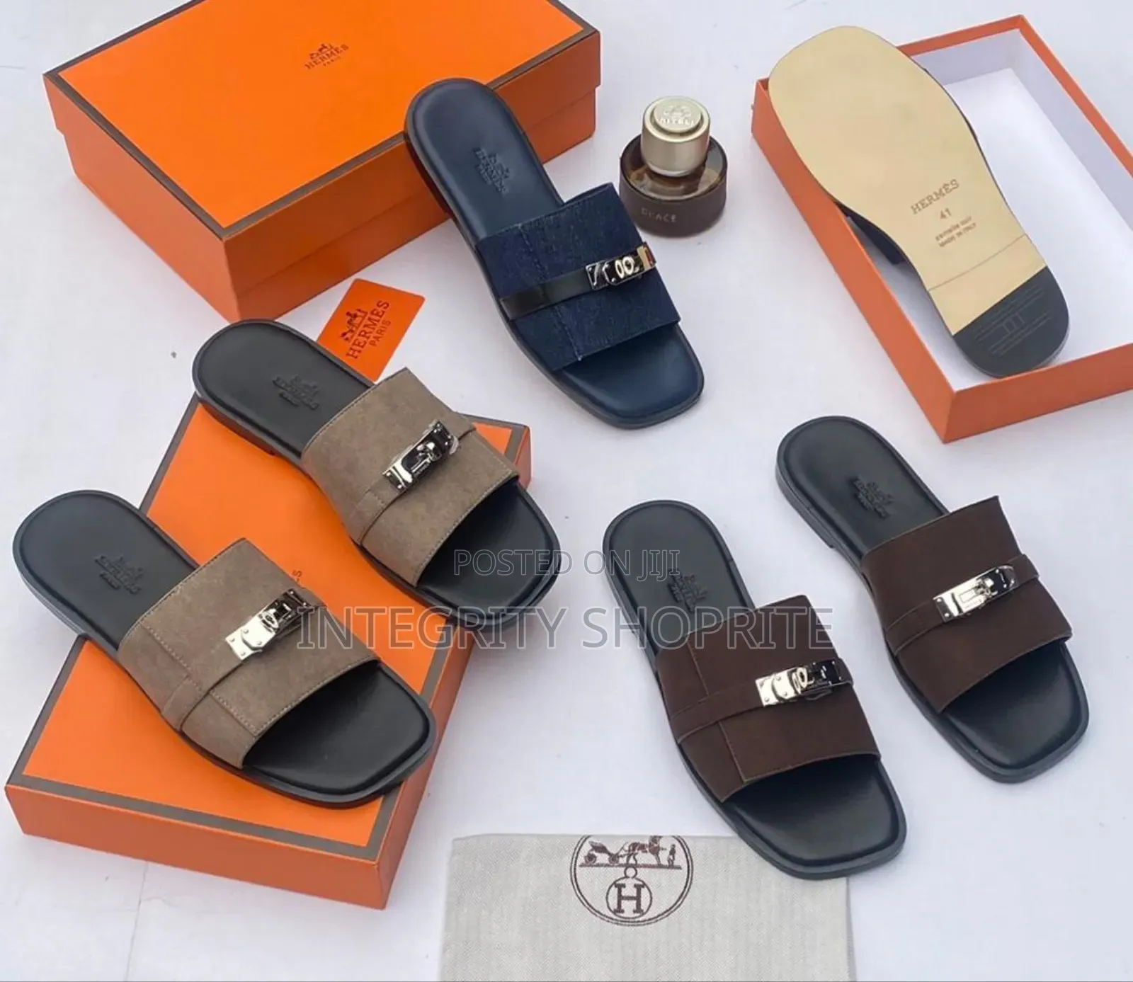 Brown Leather Hermes Slippers