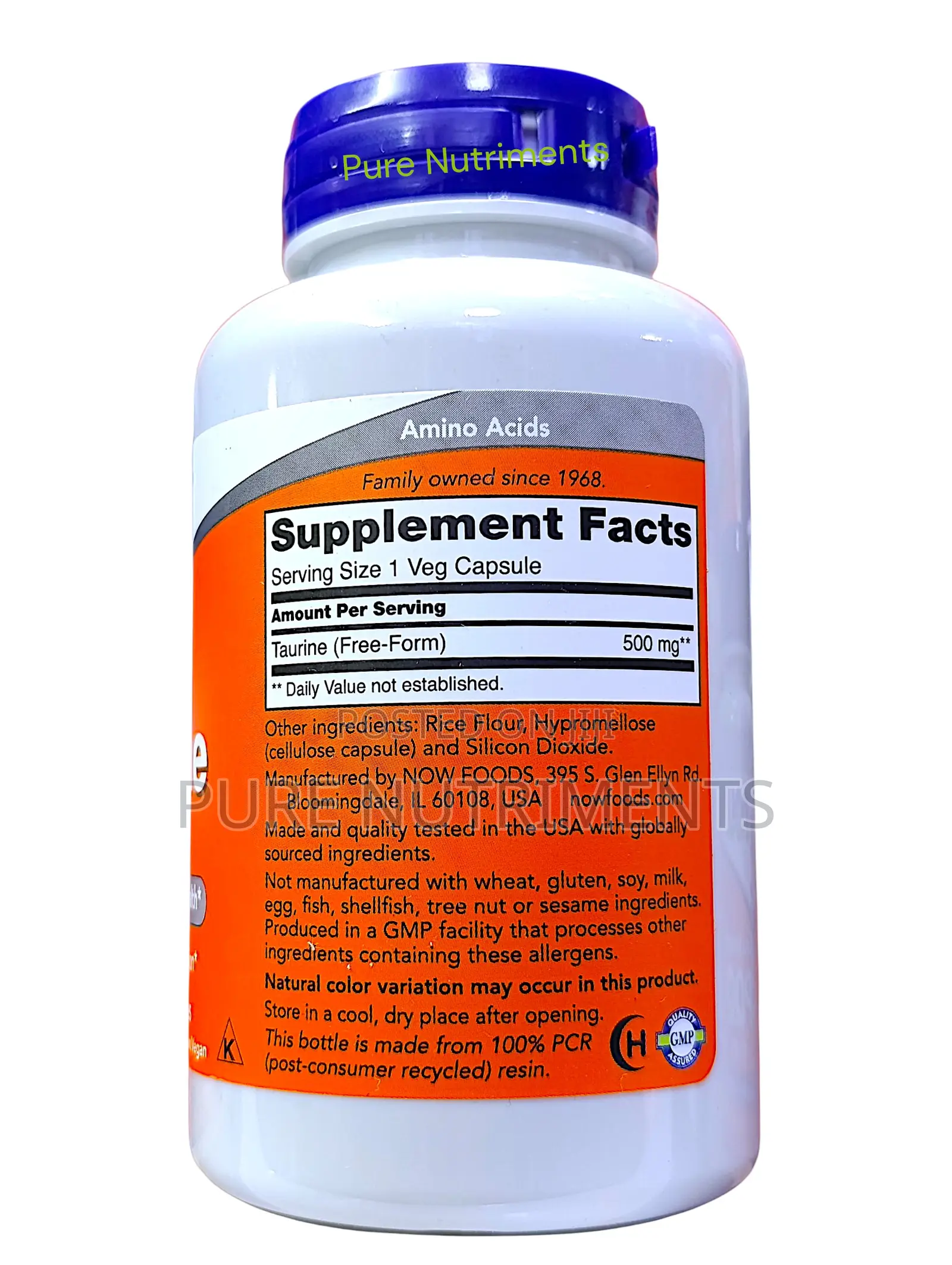 Now Taurine 500mg Nervous System Support 100 Capsules