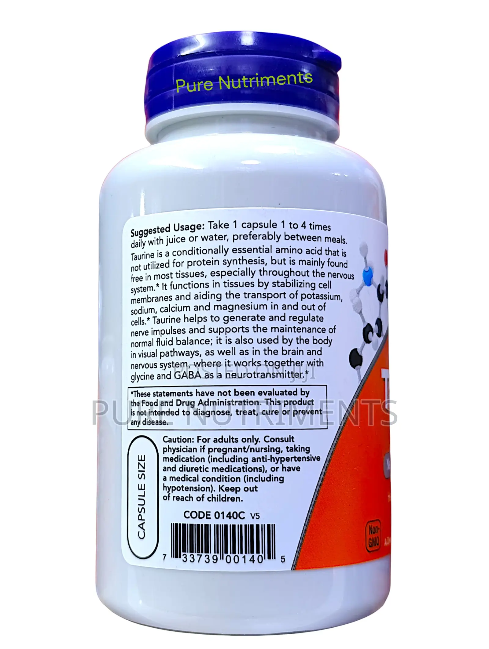 Now Taurine 500mg Nervous System Support 100 Capsules