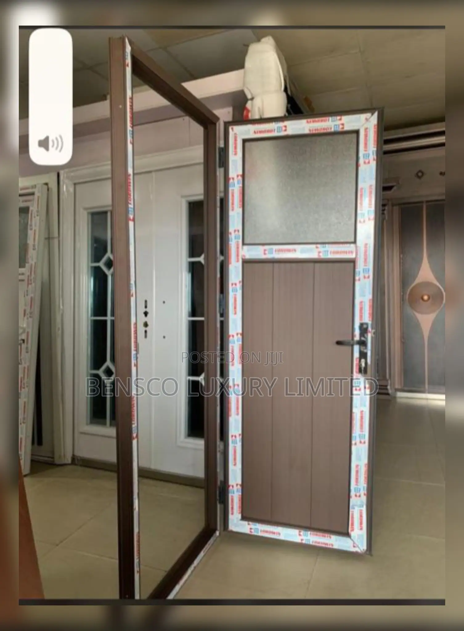 Luxury PVC Bathroom Door With Glass Panel | Waterproof Toilet Door