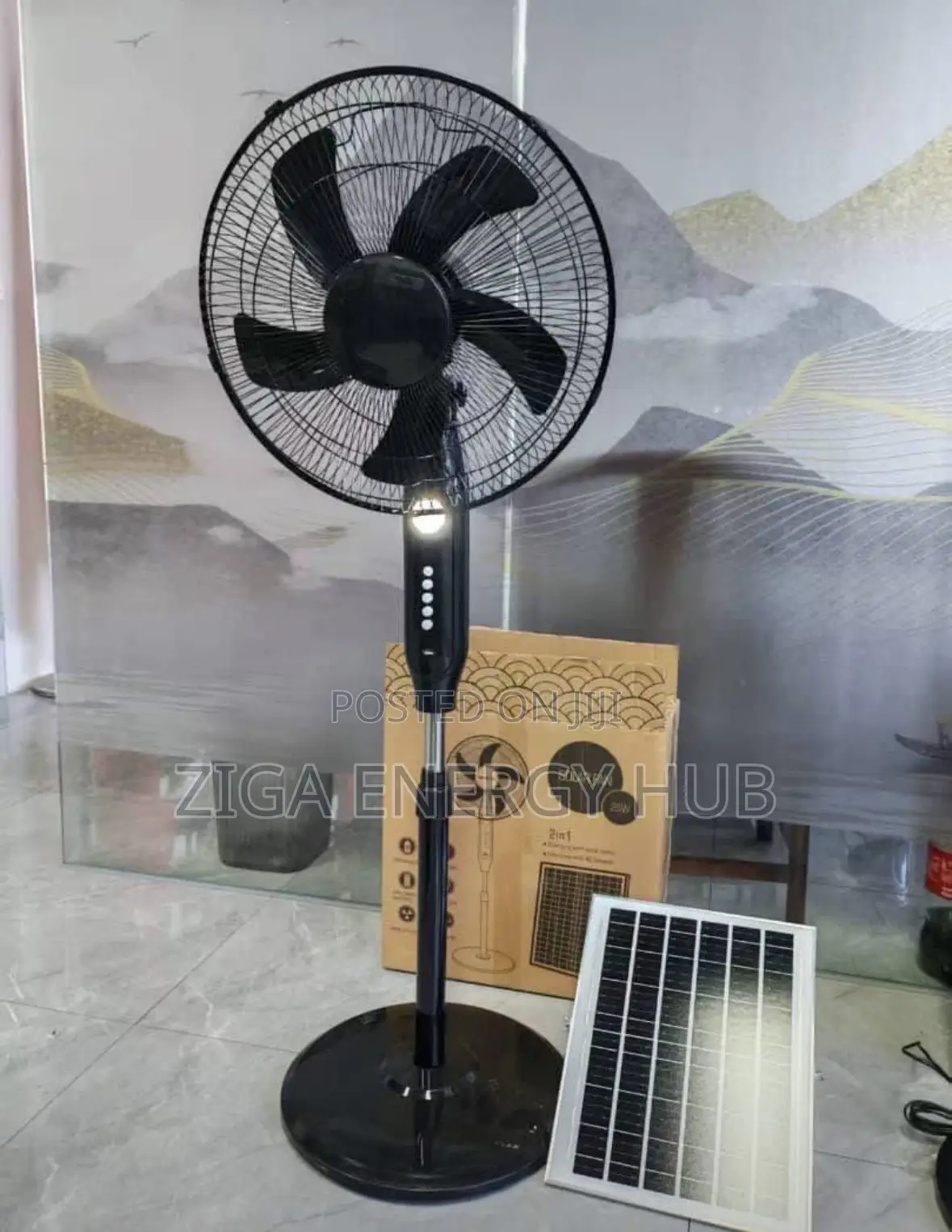 Solar Technology Standing Fan Black Color