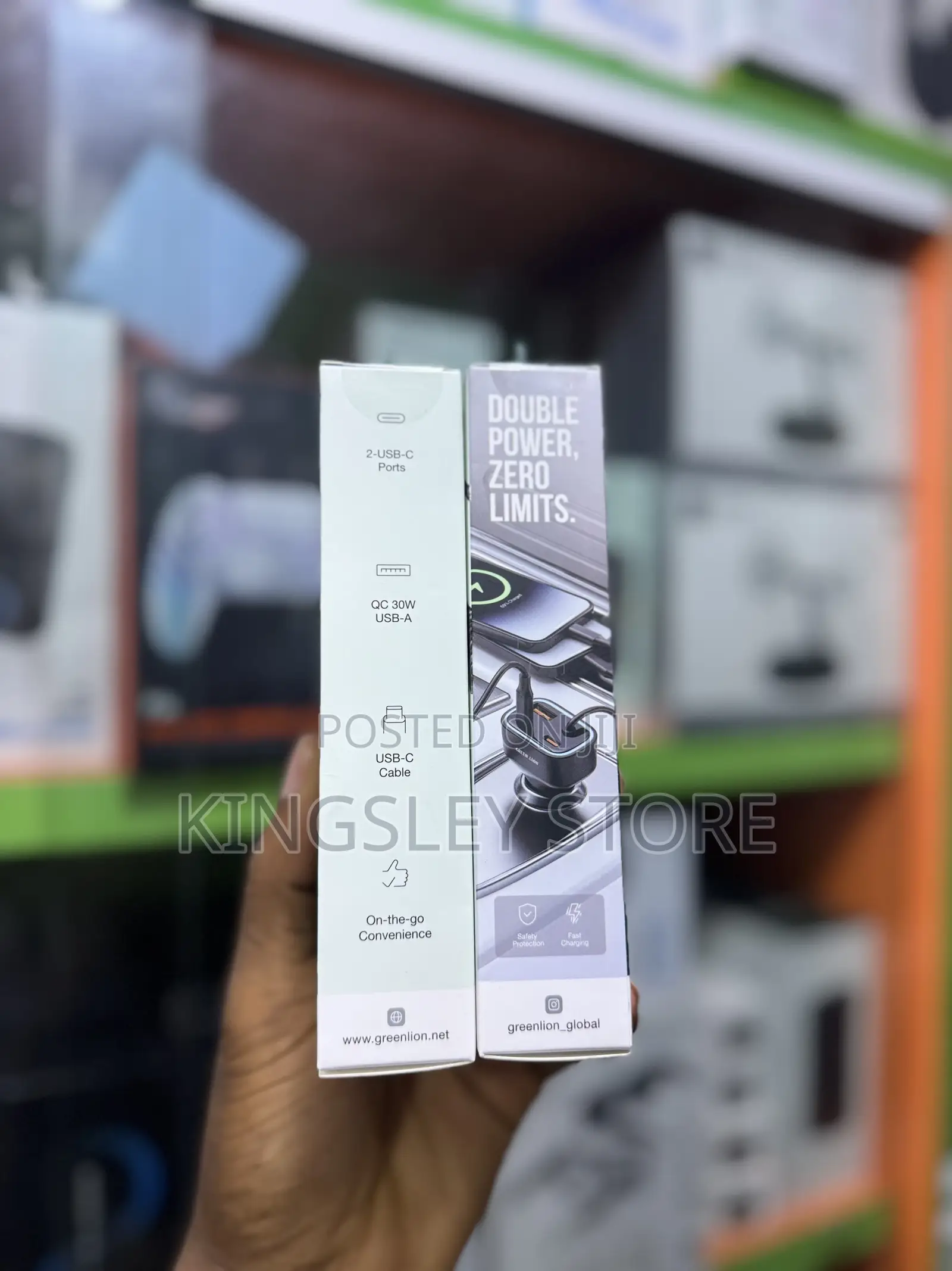Green Lion 90w Car Charger With Dual Pd & Built-in Usb-c Cable & Usb-a
