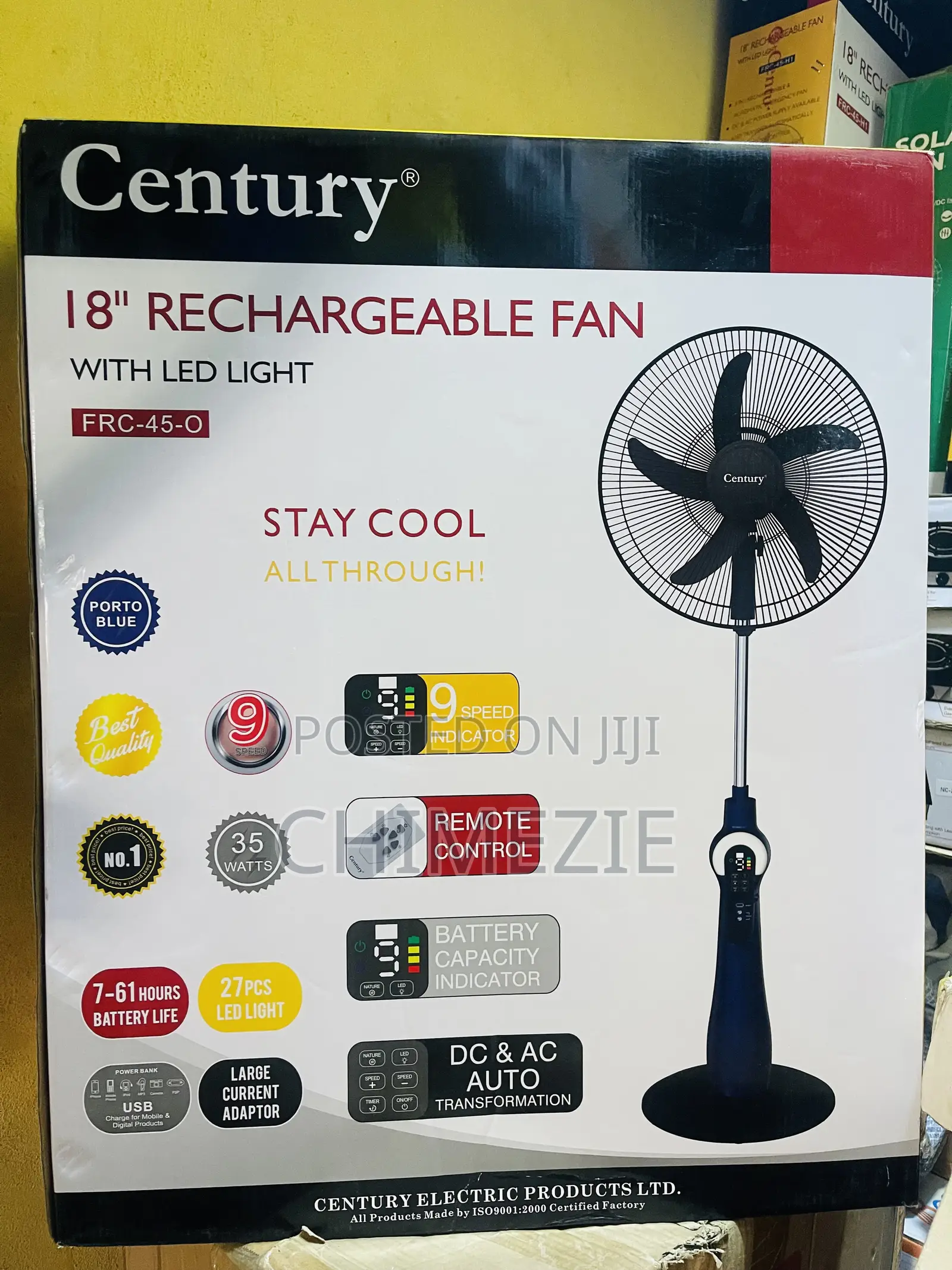 Century 18-Inch Rechargeable Fan, Model FRC-45-O