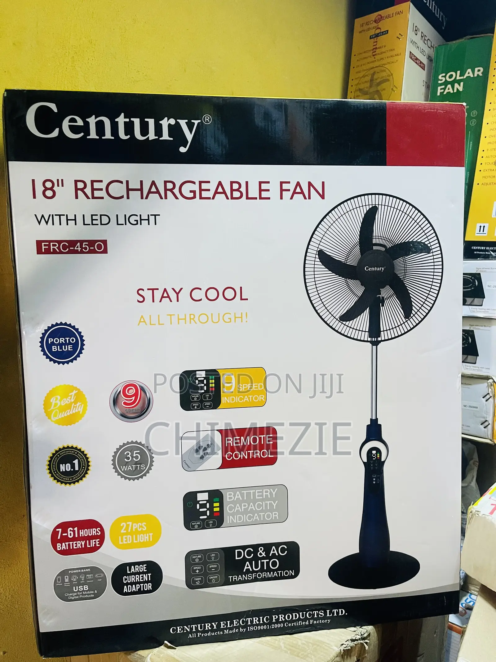 Century 18-Inch Rechargeable Fan, Model FRC-45-O