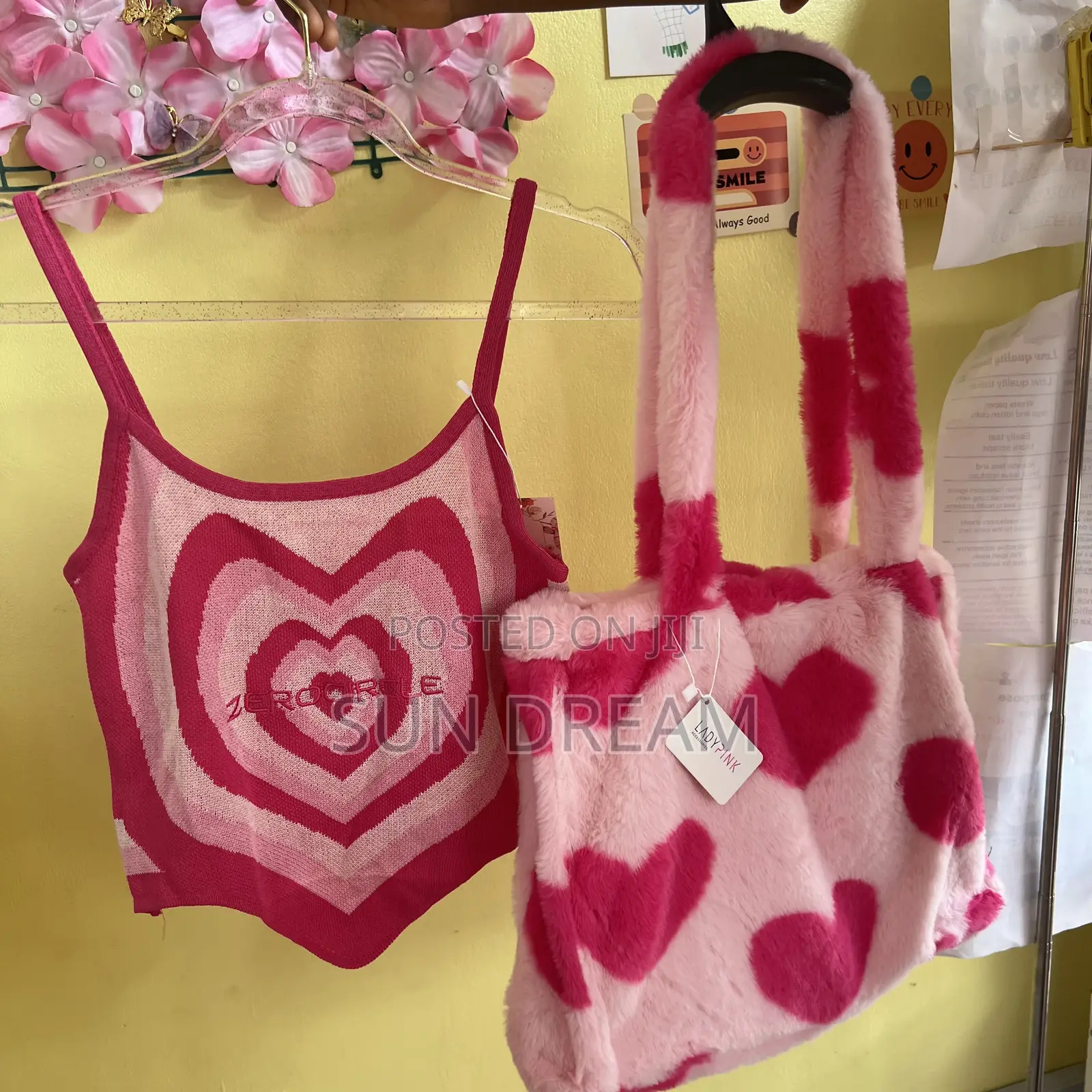 Pink Top and Pink Bag Furry Bag Girl Bags Lady Singlet