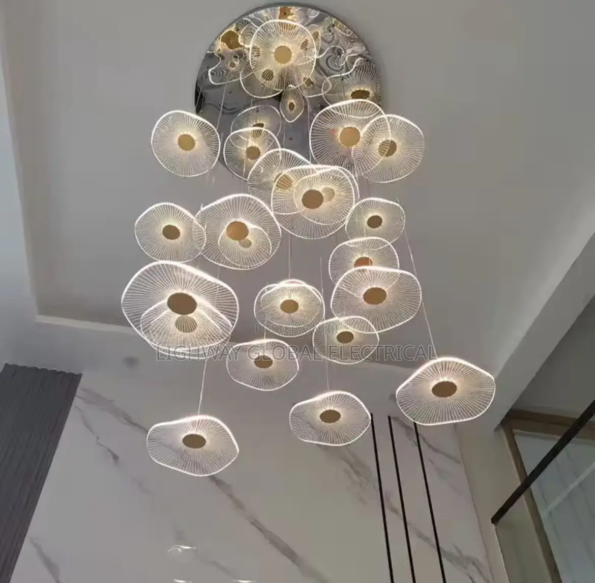 Led Circular Lotus Leaf  Acrylic Suspended Chandelier