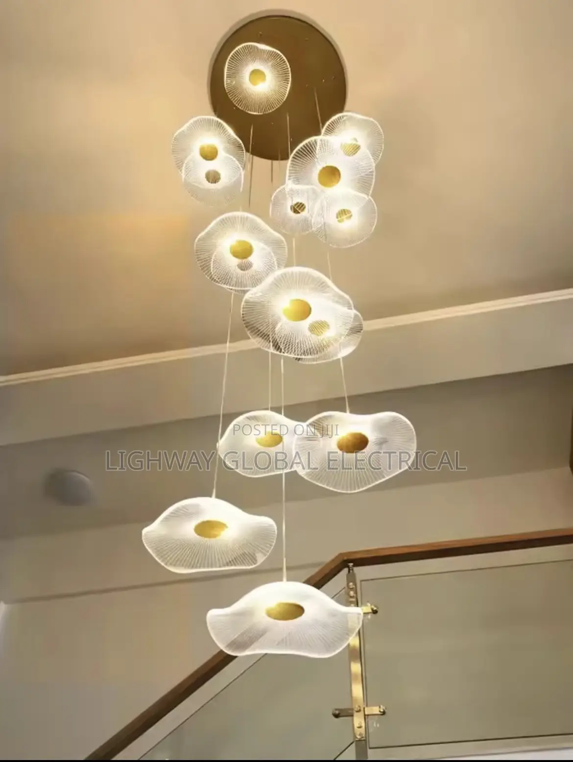 Led Circular Lotus Leaf  Acrylic Suspended Chandelier