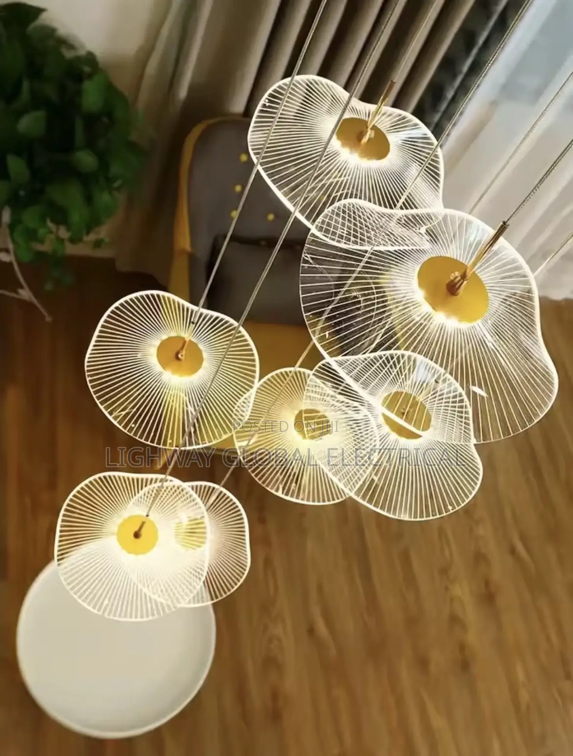 Led Circular Lotus Leaf  Acrylic Suspended Chandelier