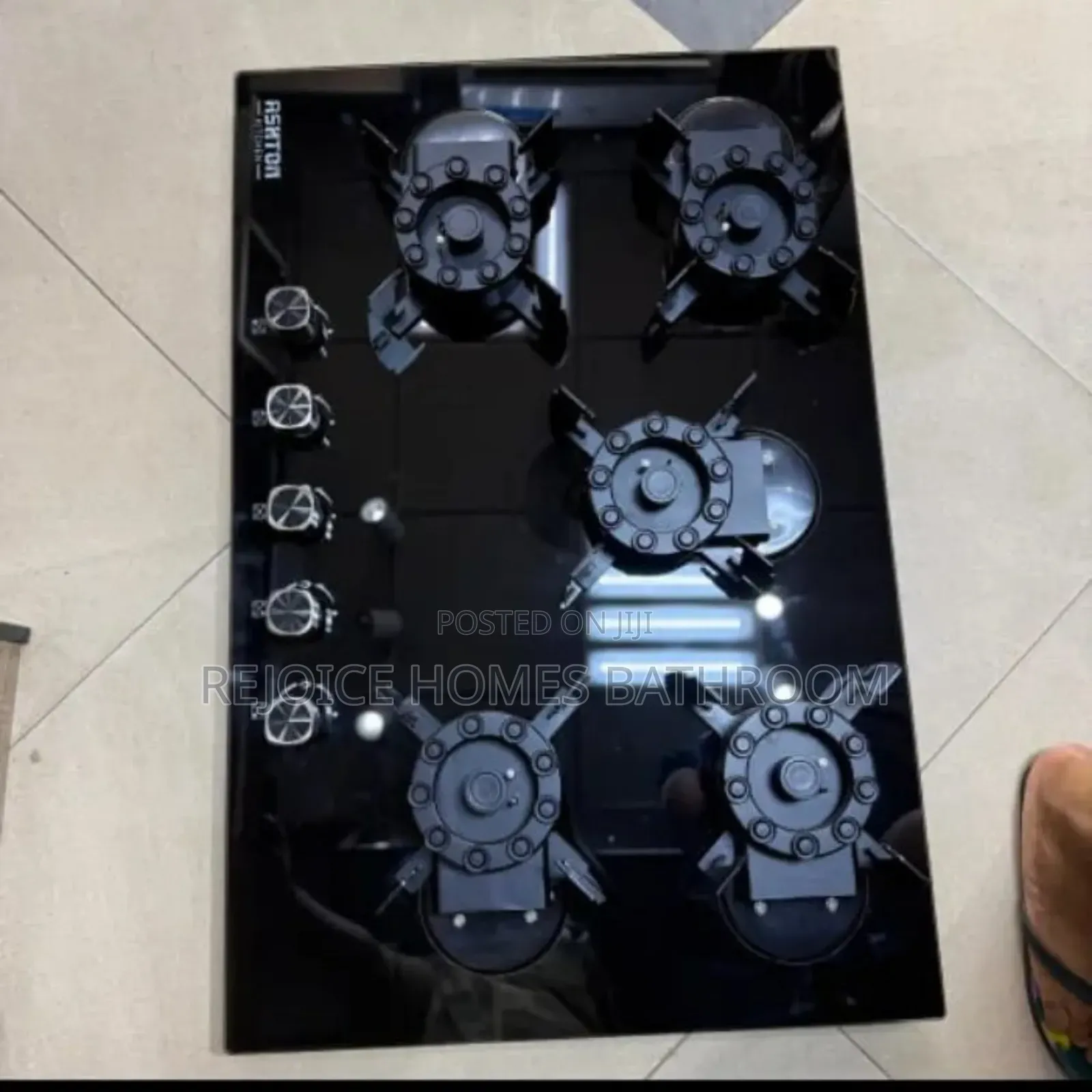 Luxury 5 Burner Black Glass Gas Cooker Hob With Cast Iron Grates