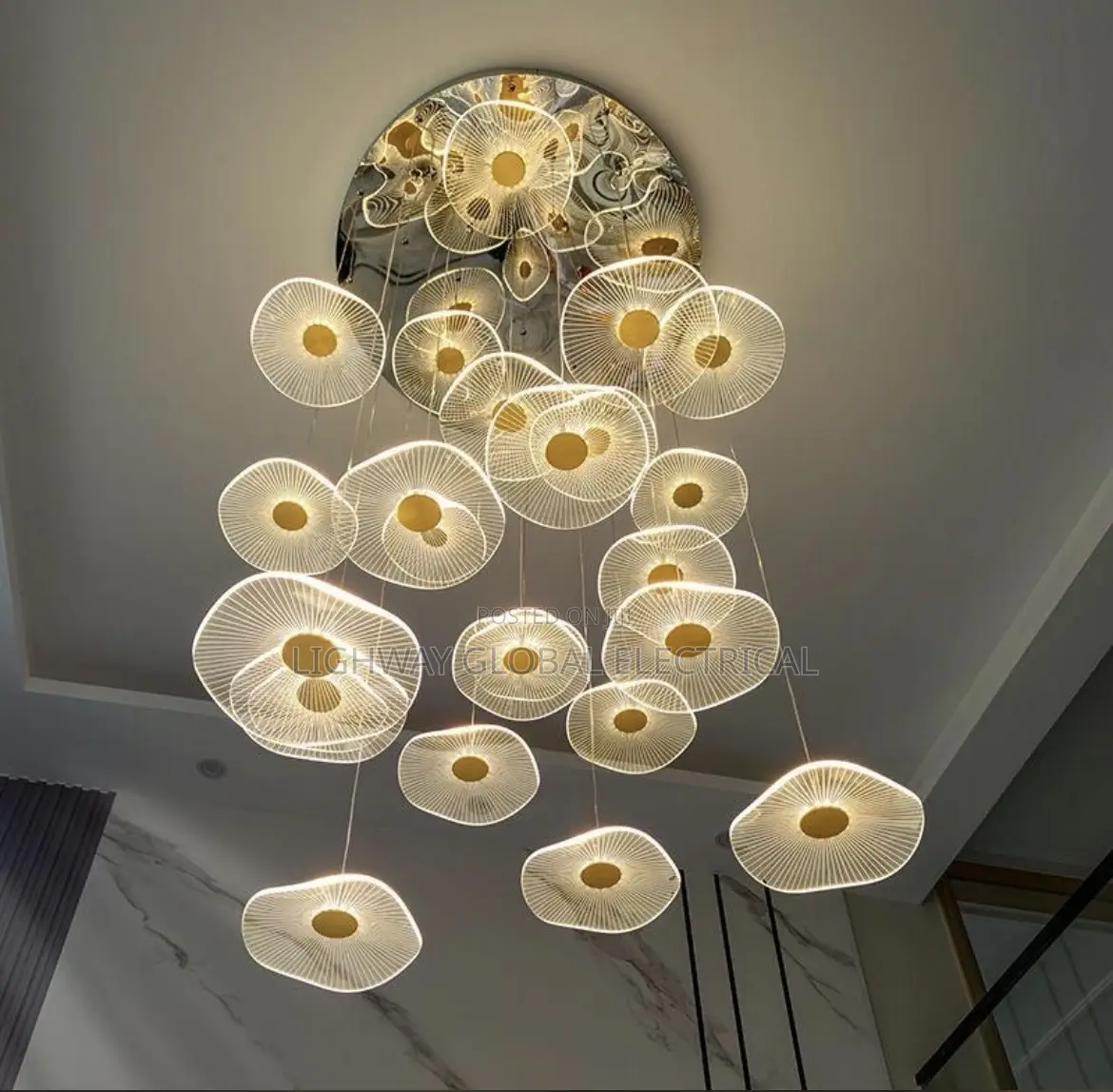 Led Circular Lotus Leaf  Acrylic Suspended Chandelier