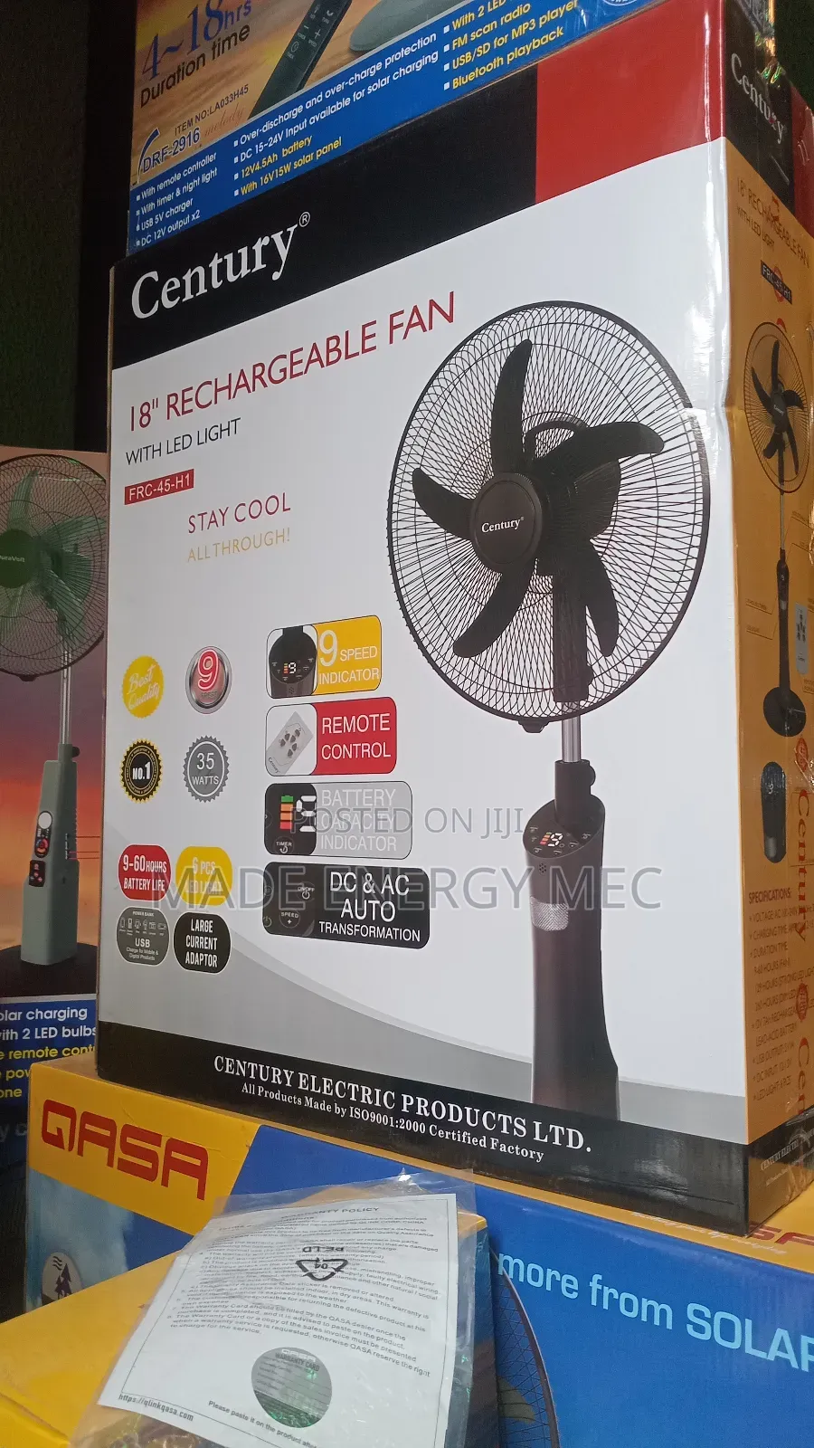 Solar Rechargeable Fan 18inches Century Ac/Dc