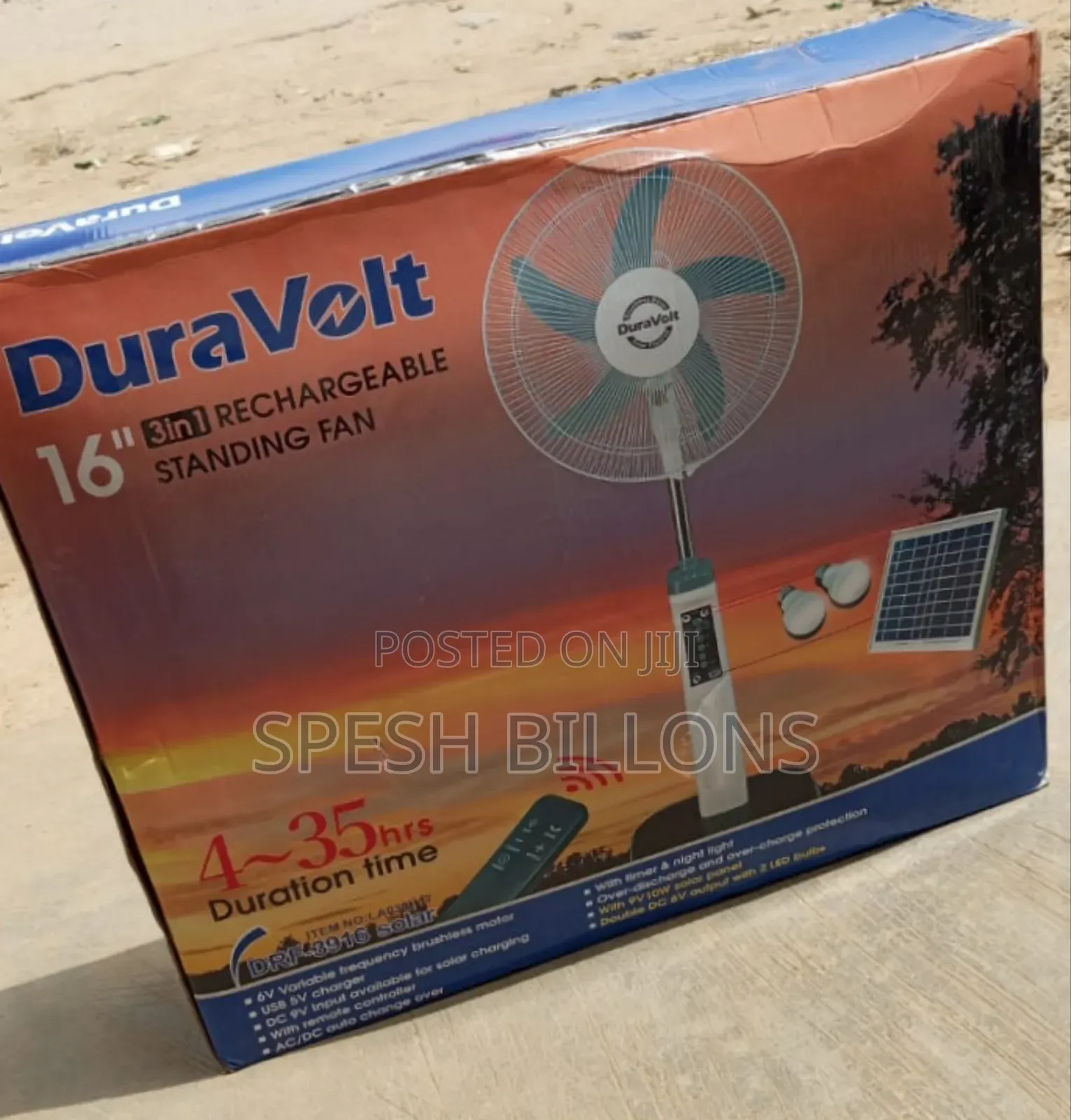 Duravolt Solar Inverter Fan | 16 Inches With Solar Panel Two Led Bulbs