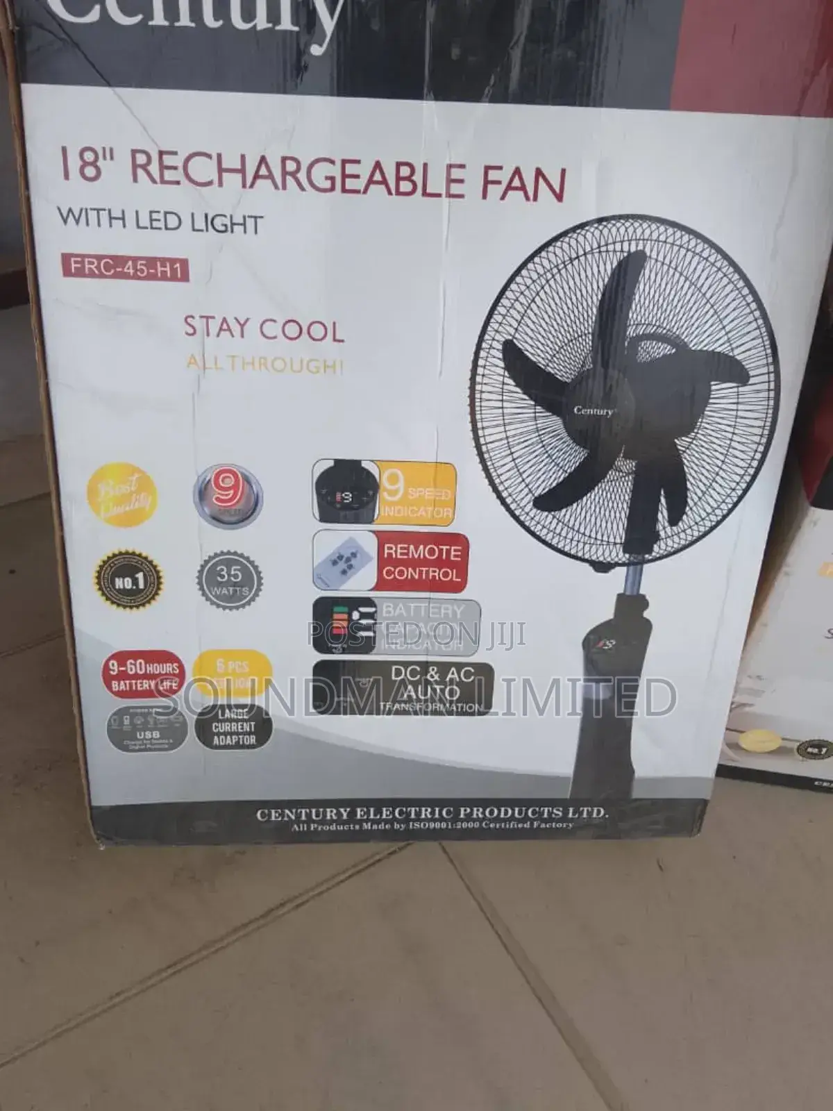 Century Rechargeable Standing Fan 18" FRC-45-H1 Extra Battery Life