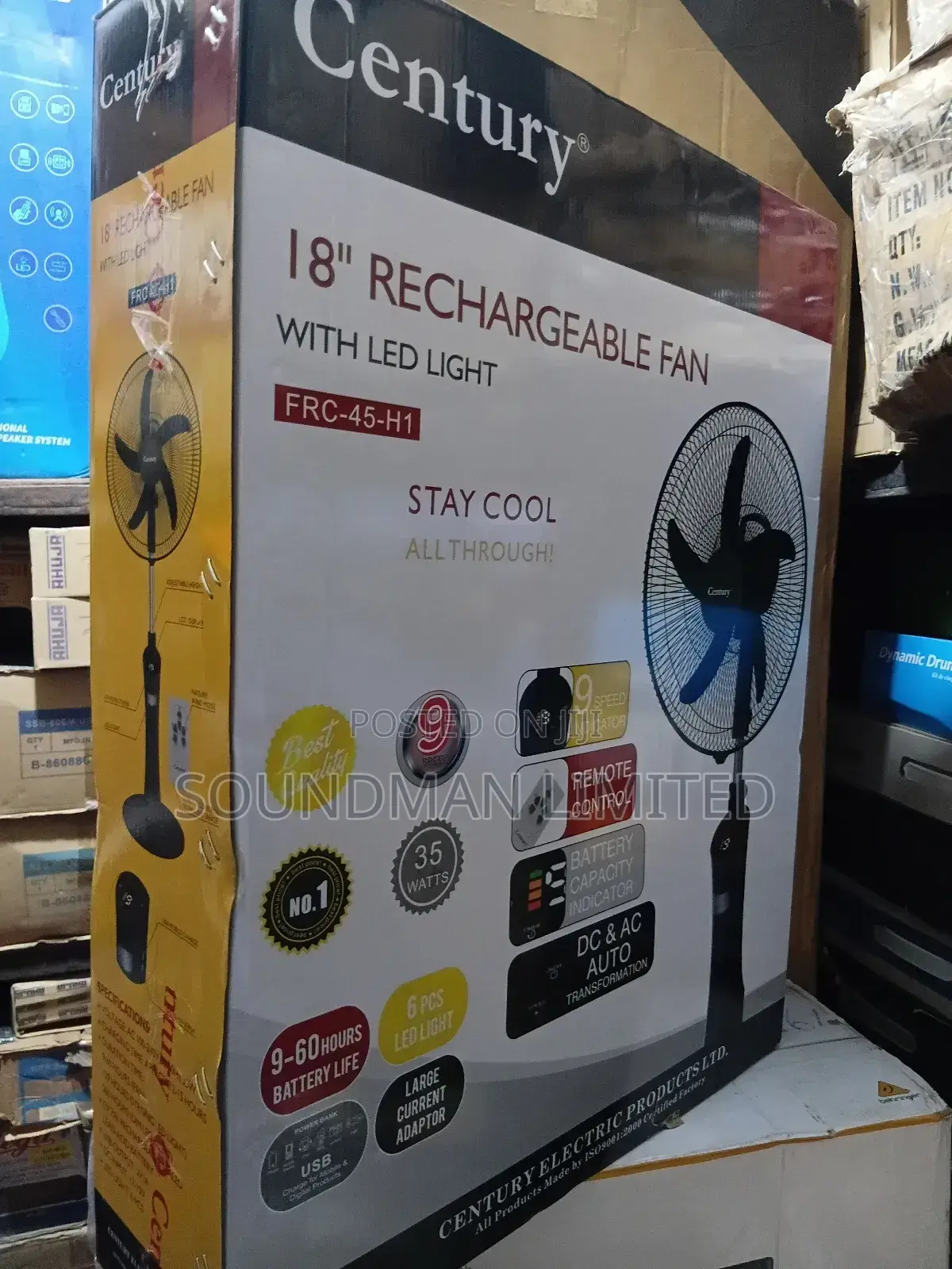 Century Rechargeable Standing Fan 18" FRC-45-H1 Extra Battery Life