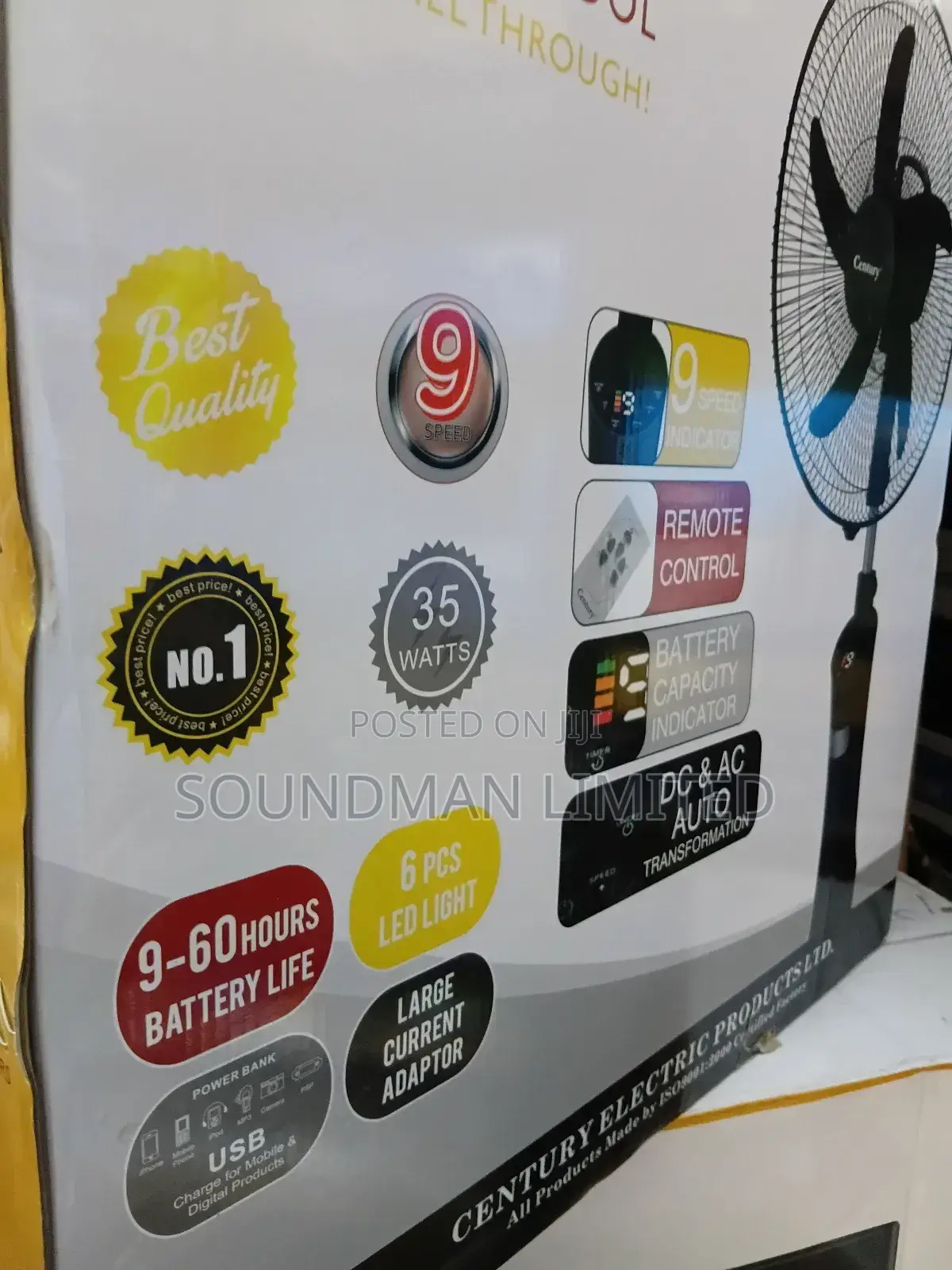 Century Rechargeable Standing Fan 18" FRC-45-H1 Extra Battery Life