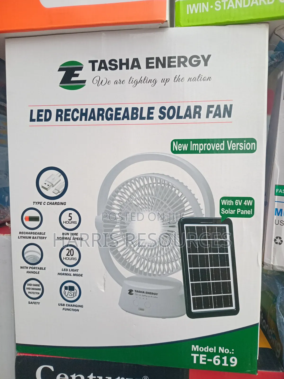 Led Rechargeable Solar Fan With Solar Panel + Light- Lithium Battery