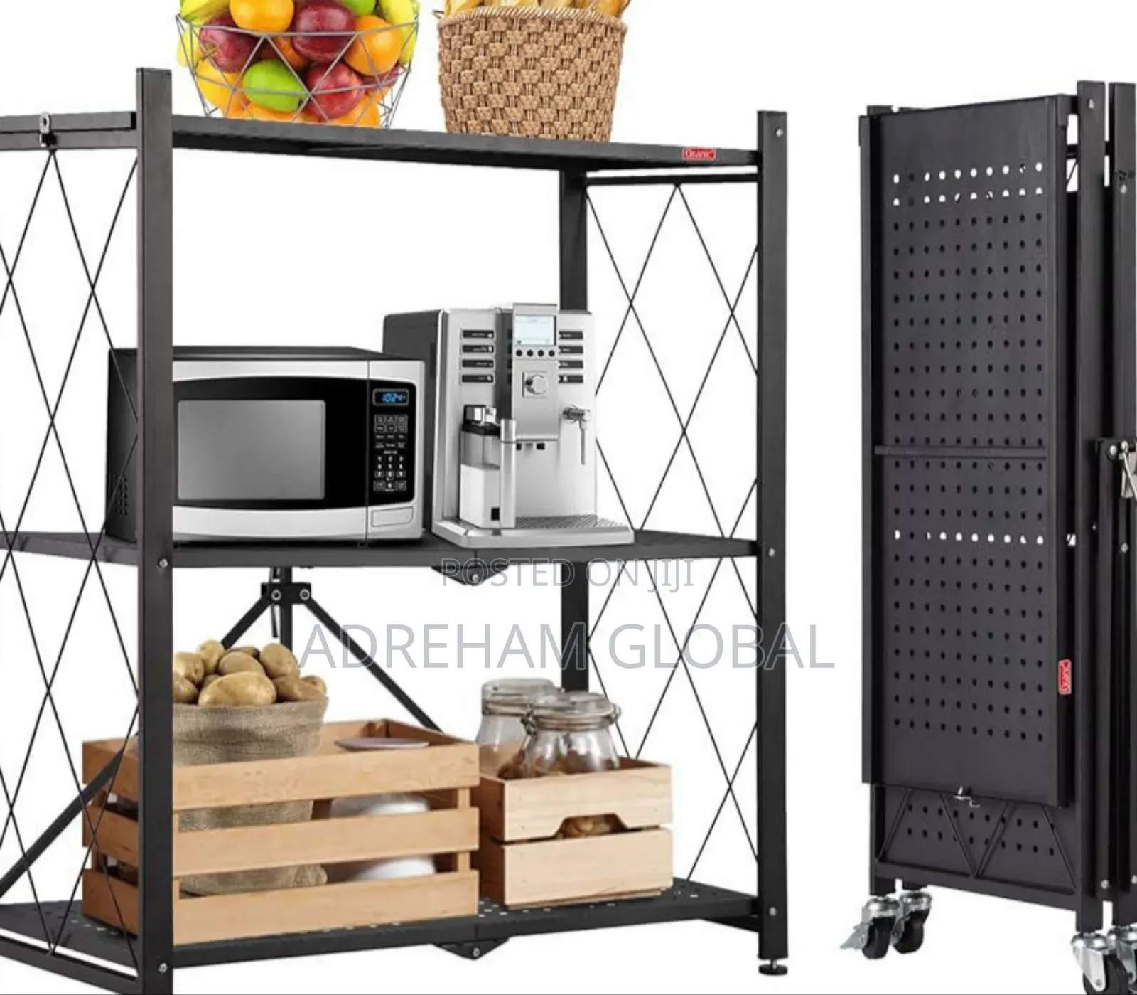 3 Layers Foldable Storage Rack With Wheels
Colour: Black