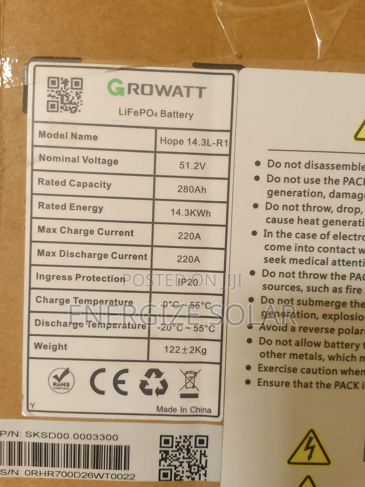 Growatt 14.3kwh 51.2v Lithium Battery