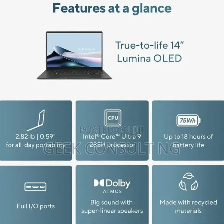 New Laptop Asus Zenbook 14 UX434 32GB Intel Core Ultra 9 SSD 1T