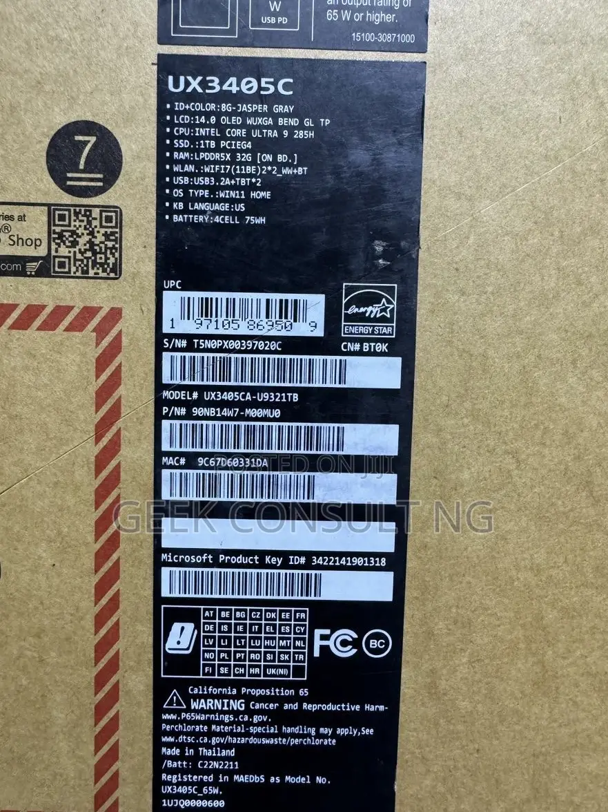 New Laptop Asus Zenbook 14 UX434 32GB Intel Core Ultra 9 SSD 1T
