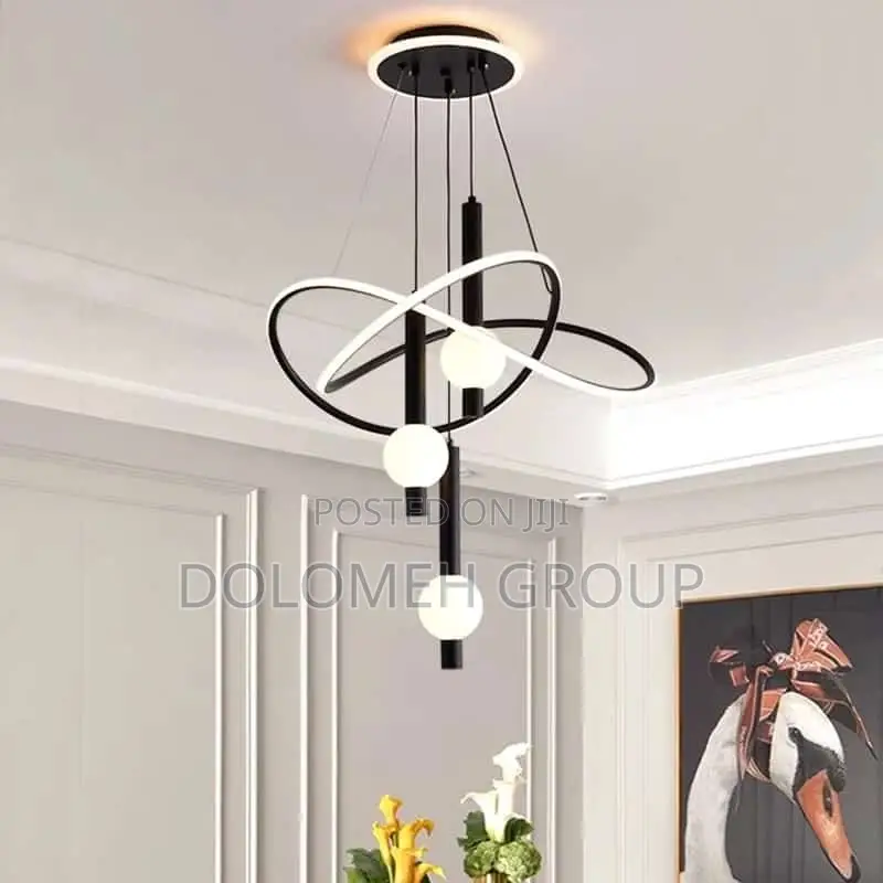 Black Minimalist Chandelier With Base Light
