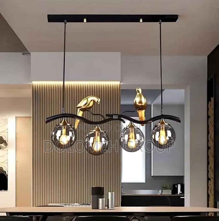 Black Linear Chandelier With Birds