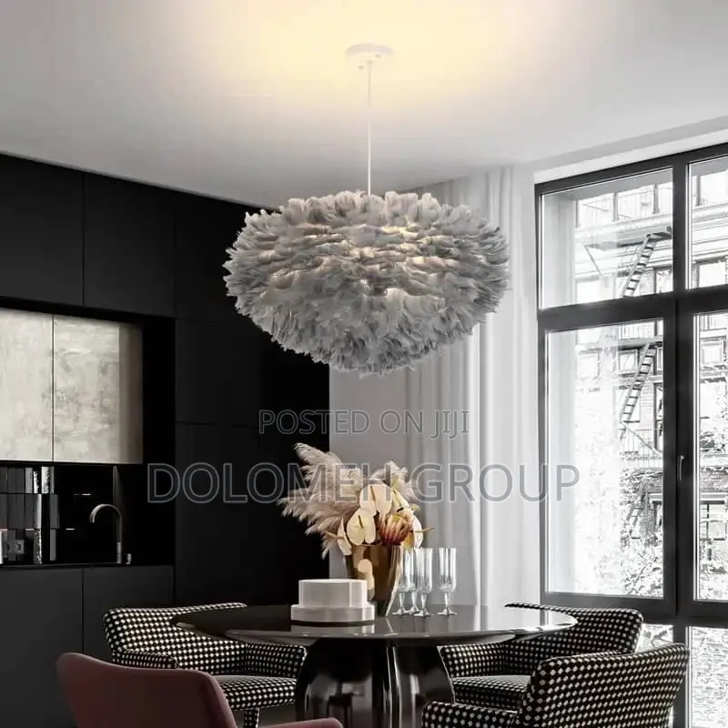 Grey Colored Feather Chandelier