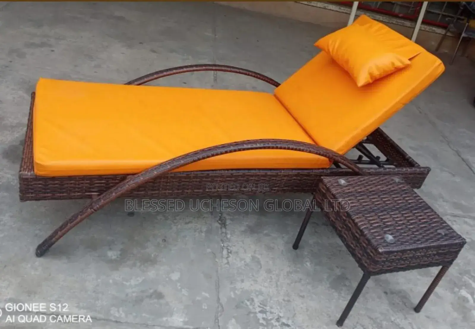 Luxury Rattan Outdoor Sun Lounger With Cushion and Side Table.