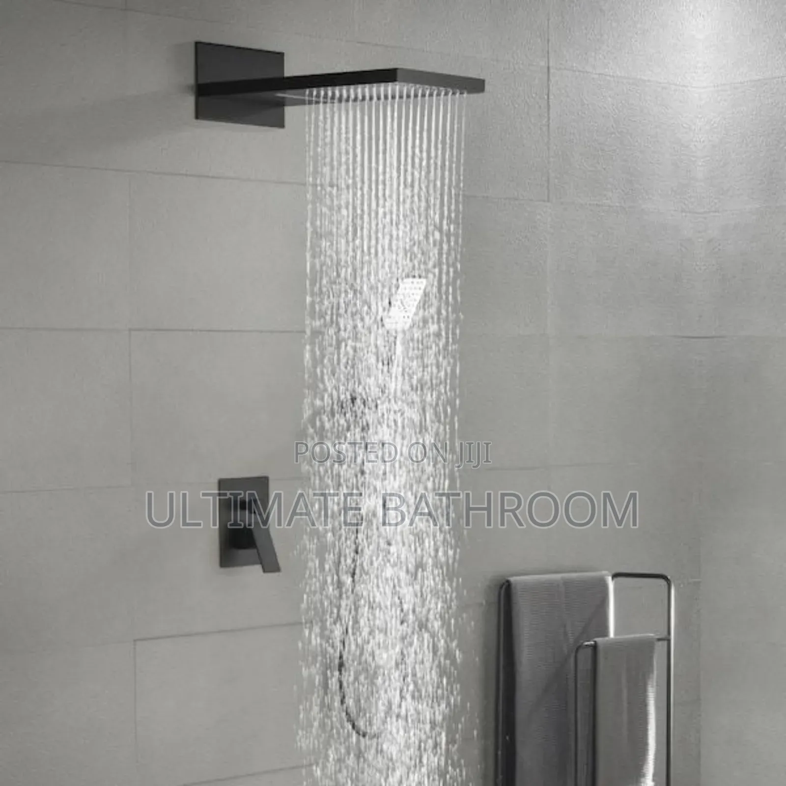 Black Conduit Shower Mixer With Rainfall Shower Rose