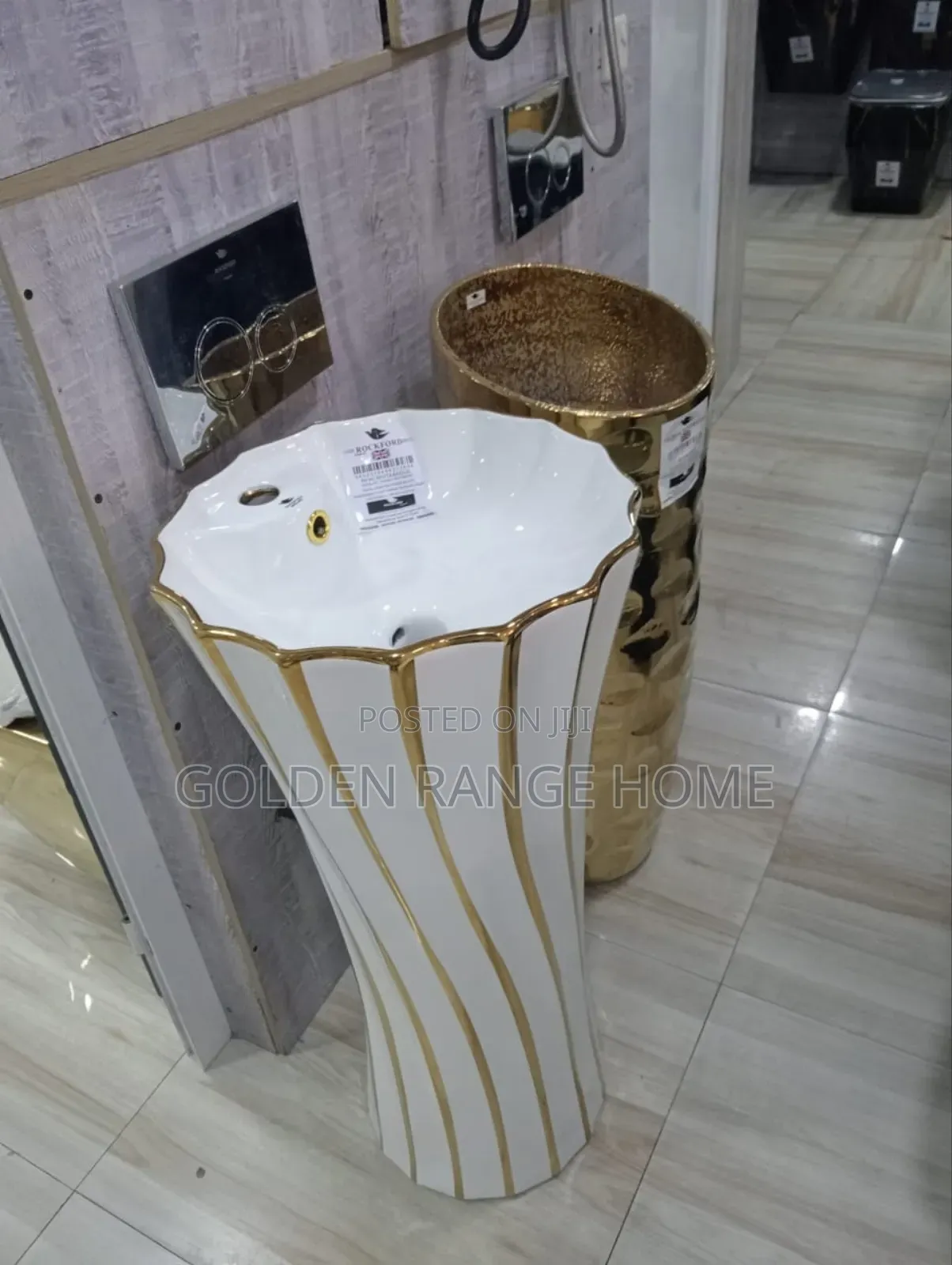 White & Gold Pedestal Basin