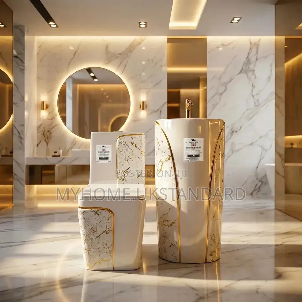 White/Gold England Water Closets With Standing Basin