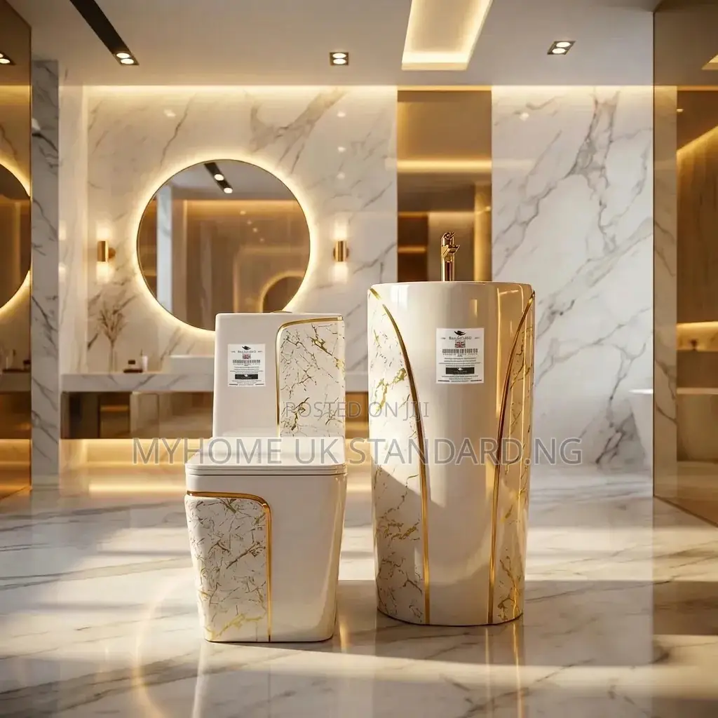 White/Gold England Water Closets With Standing Basin