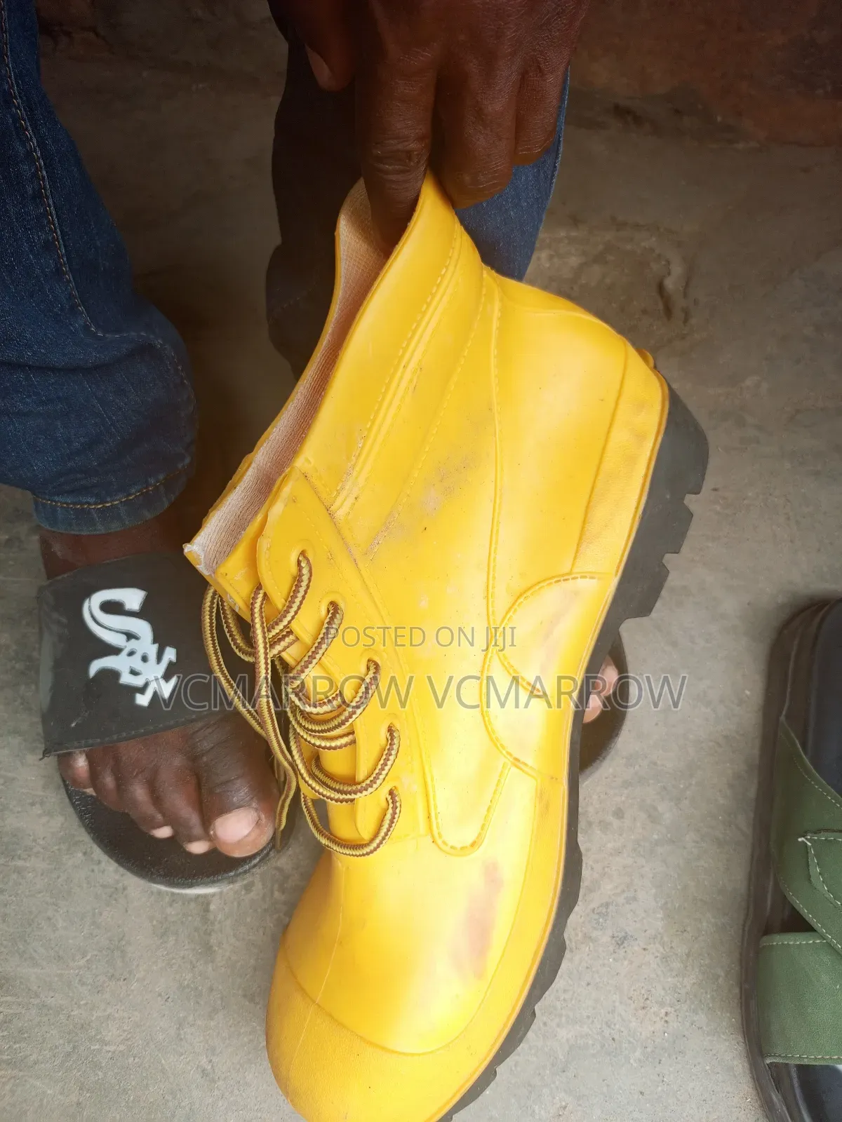Pair of Yellow PVC Safety Rain Boots