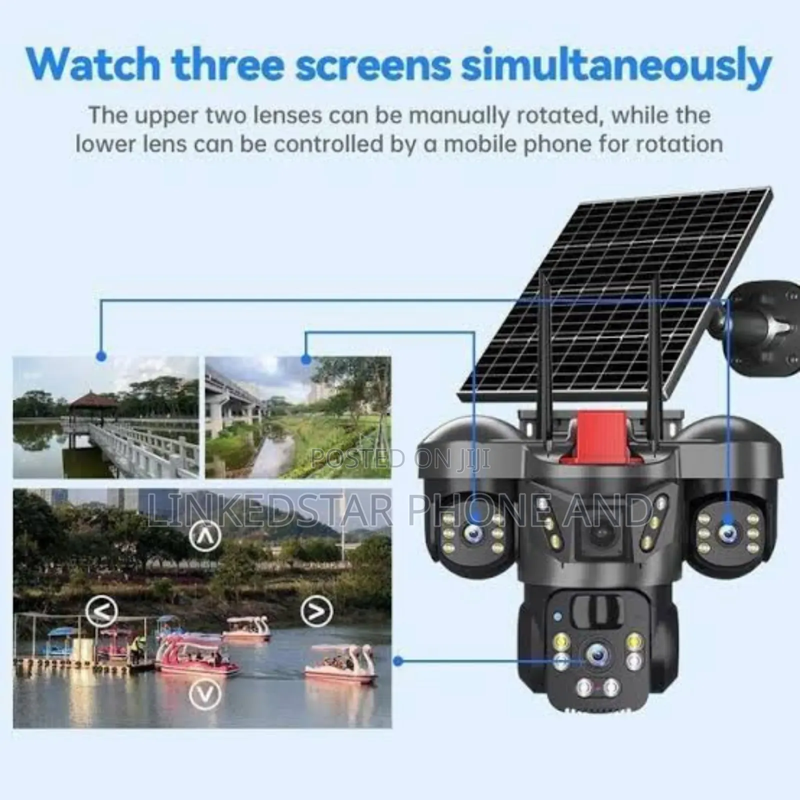 Triple Lens CCTV 9mp, 4g, - 2 Way Audio, Night Vision, Battery Solar
