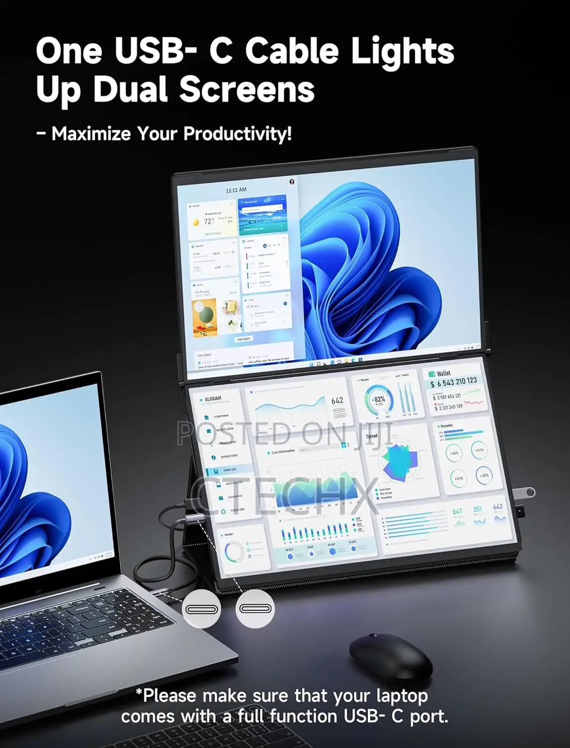 Jsaux Flipgo Lite 15.6 Dual Laptop Screen Extender 1080 Triple Monitor