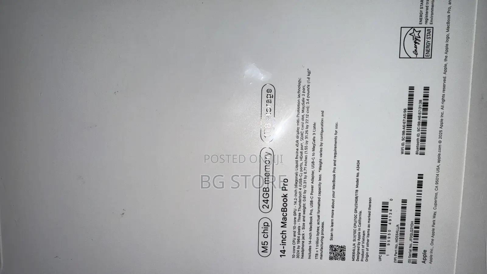 New Laptop Apple Macbook Pro 2025 M5 14-inch 24GB Apple M5 SSD 1T