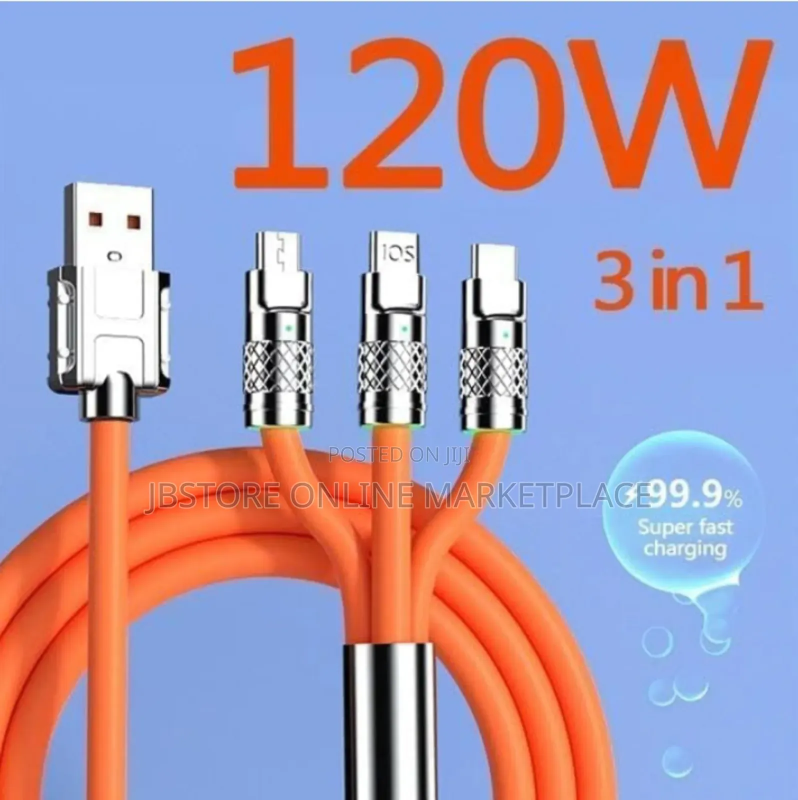 Super Fast Charger 3-in-1 Usb Charging Data Cable 6a 120w