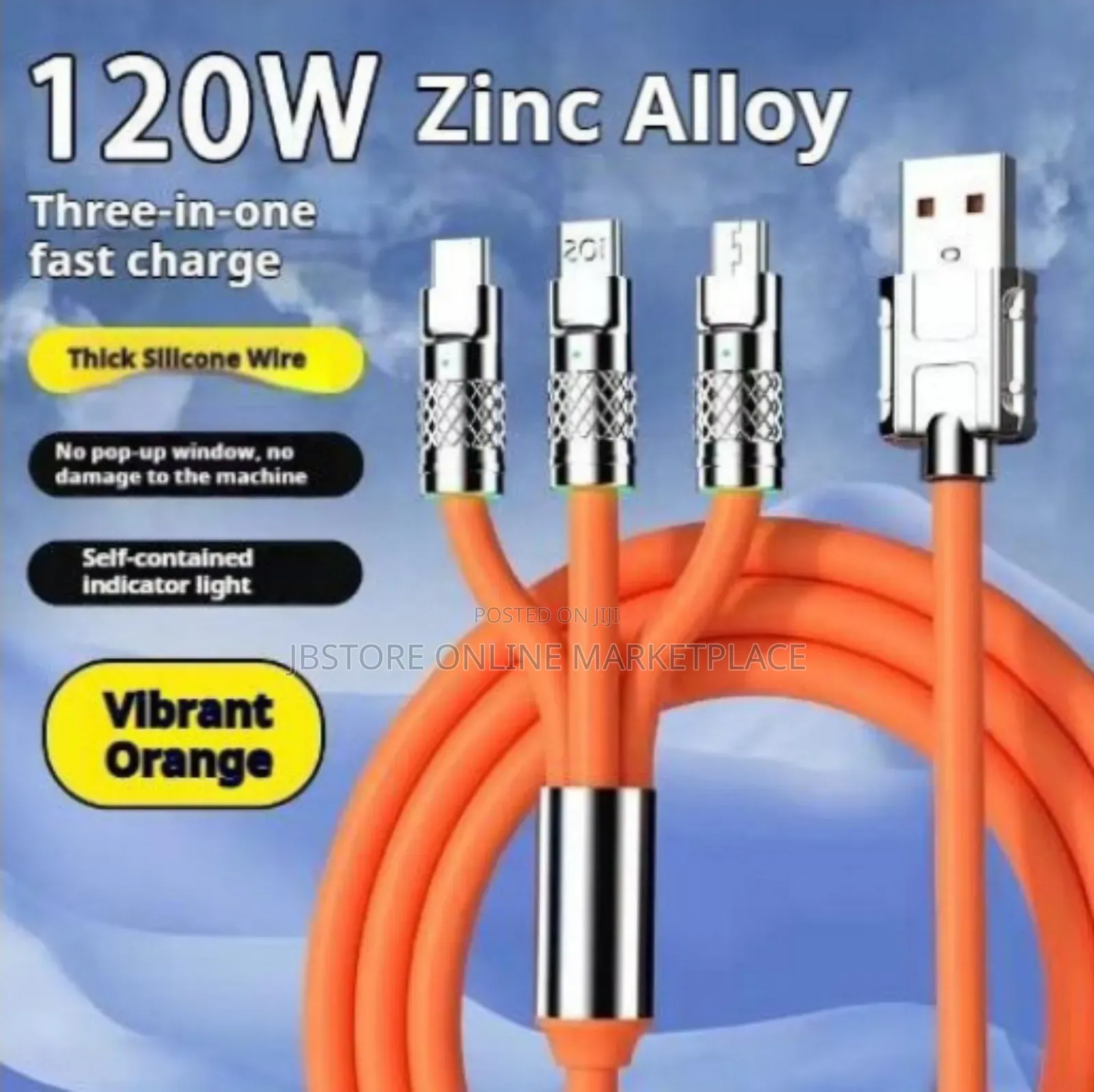 Super Fast Charger 3-in-1 Usb Charging Data Cable 6a 120w