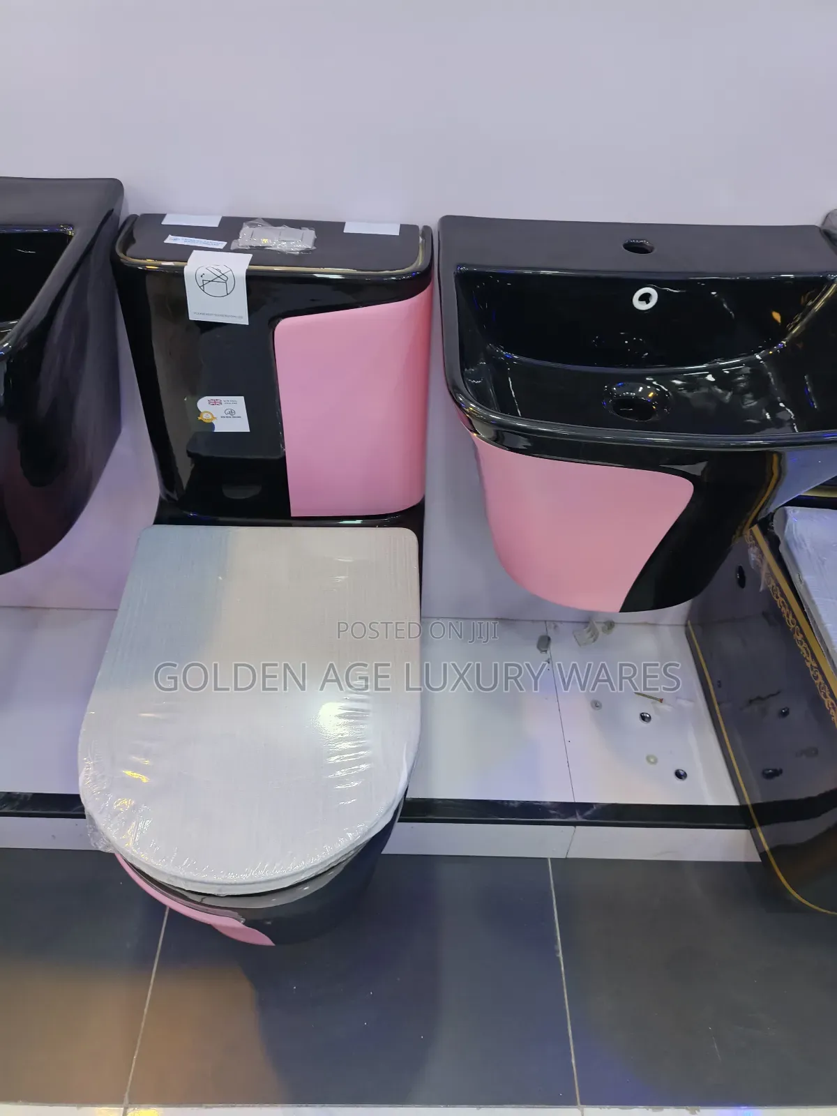 Pink and Black Executive Wc Set With Wash Hand Basin