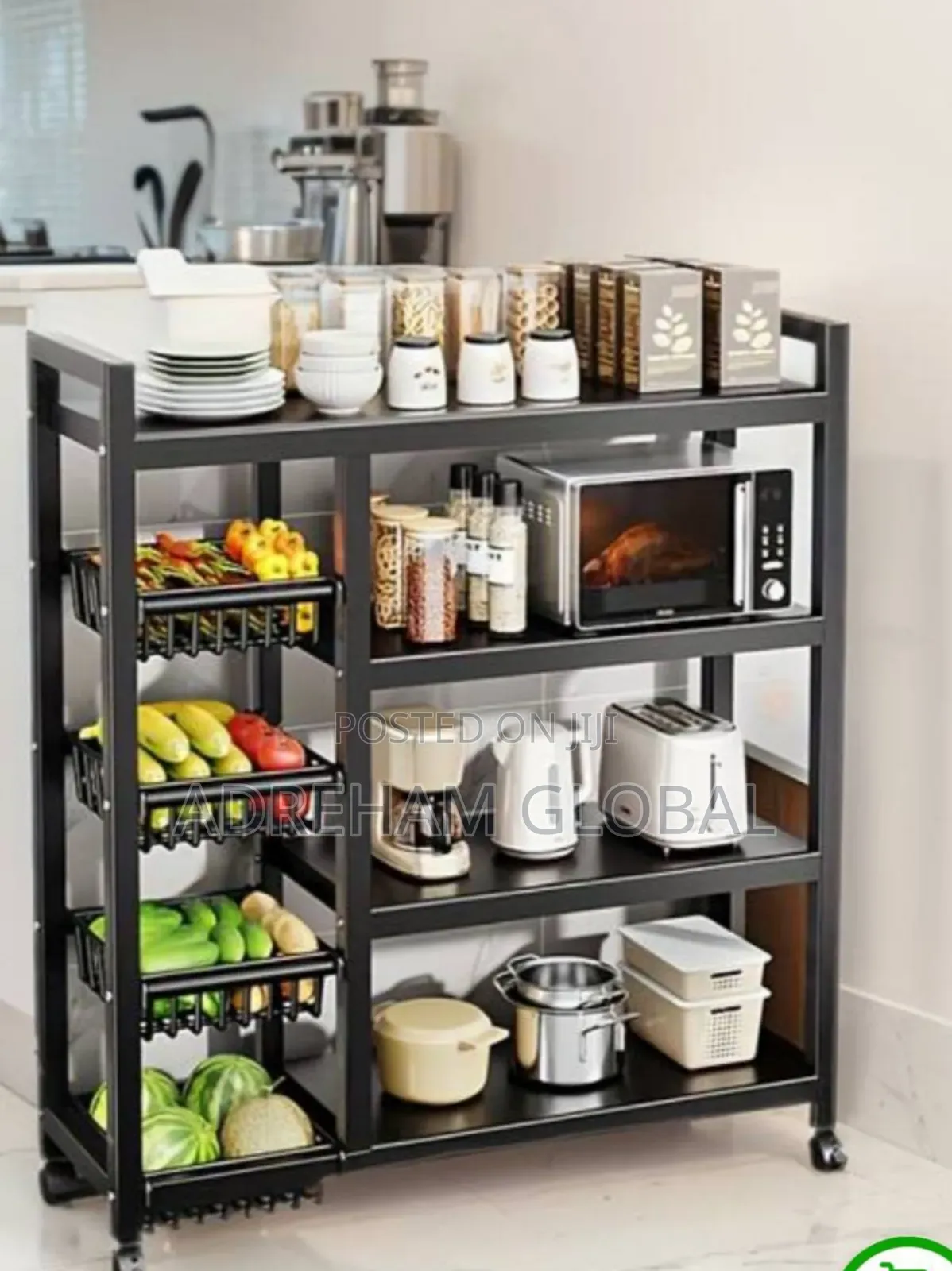 4 Layers Iron Kitchen/Living Room Shelf With Storage Baskets