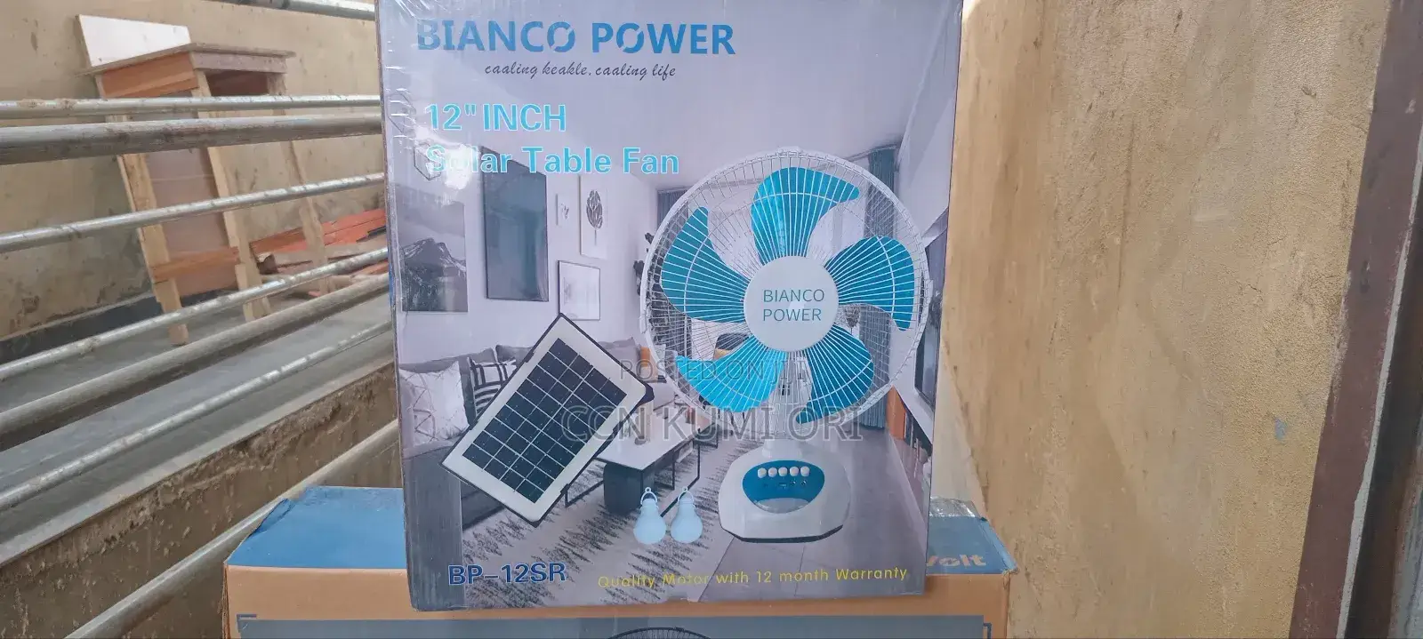 Bianco Power 12-Inch Solar Table Fan With Panel and Bolb