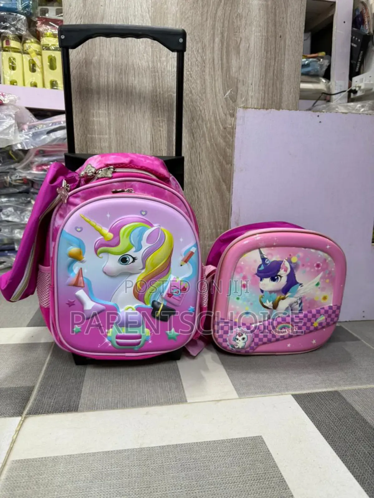 3d Pink School Backpack With Wheels and Embossed Design