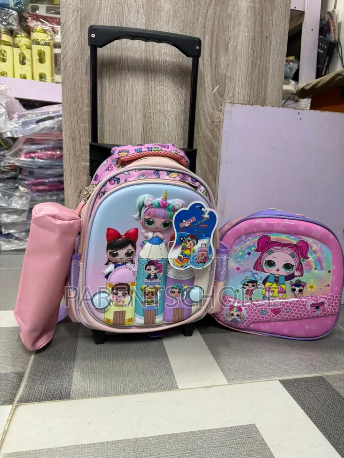 3d Pink School Backpack With Wheels and Embossed Design