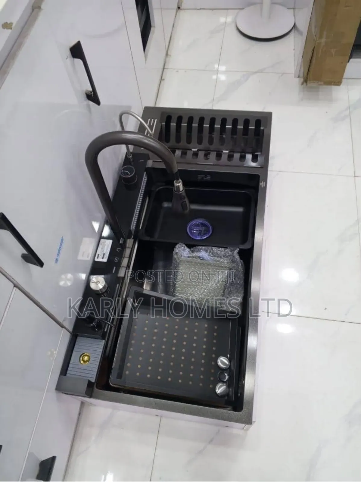 Premium Black Multifunction Kitchen Sink (100×46cm)–Full Accessories