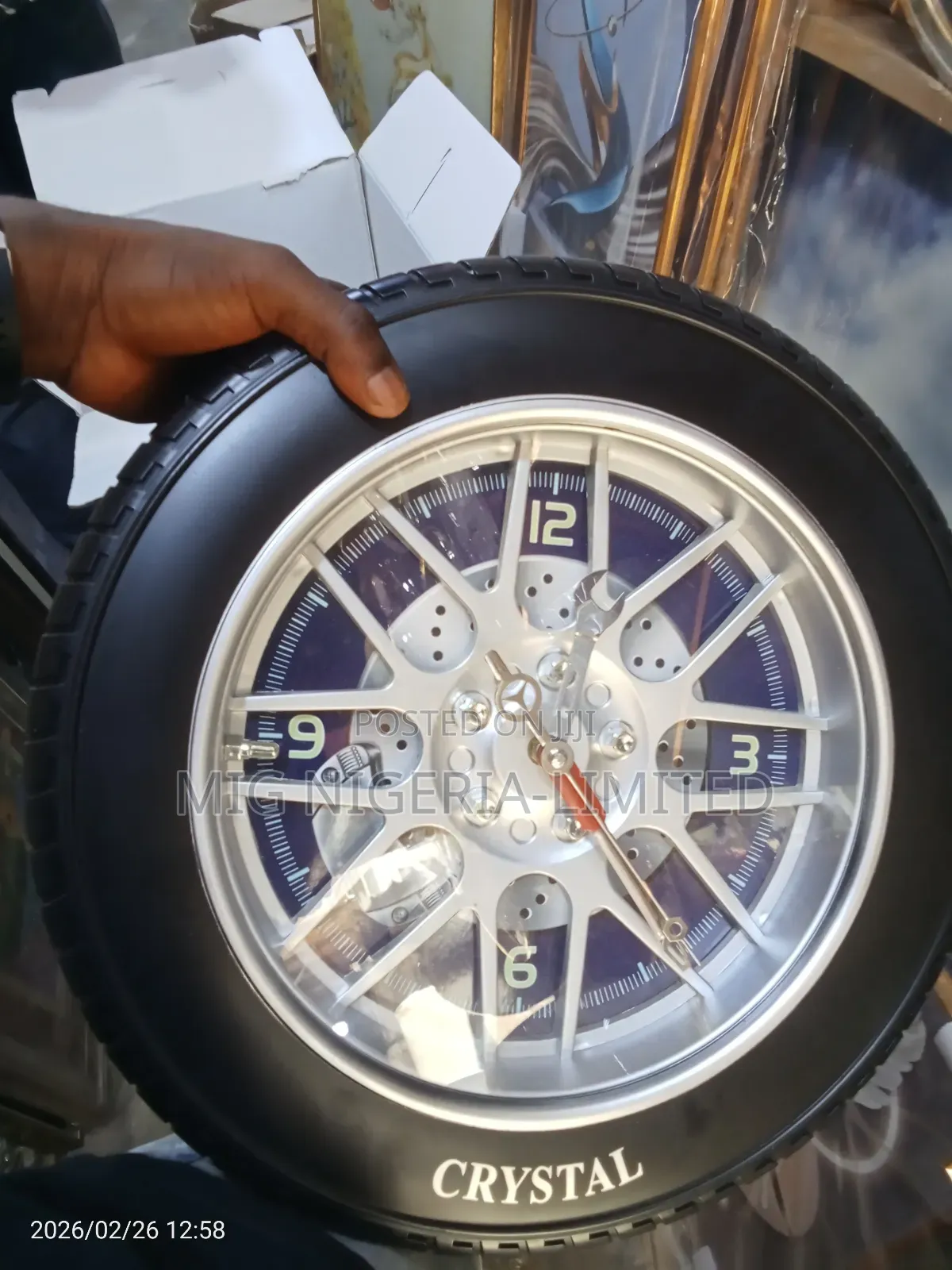 Glass Wheel Wall Clock Tyre Design Rubber Decoration Clock 50cm