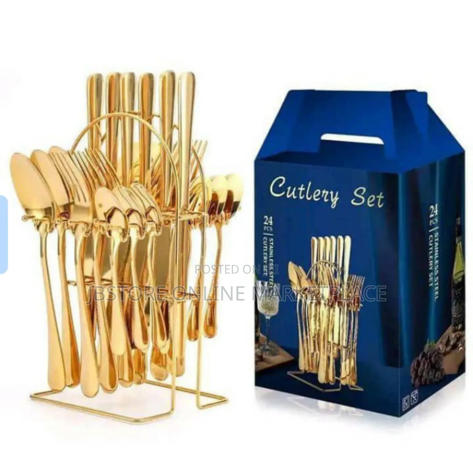 Gold Stainless Steel Spoon With Fork and Rack