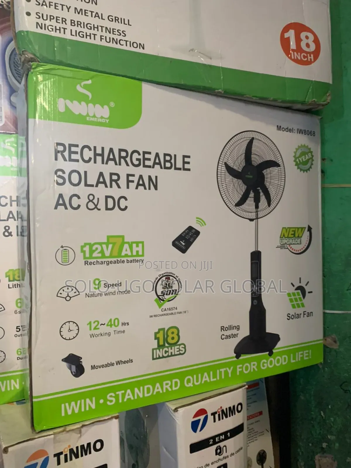 Ac/Dc I Win Rechargeable Solar Standing Fan, Without Panel