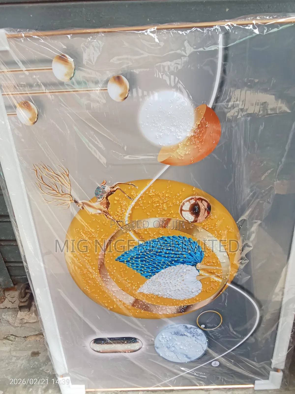 80cmx120cm Wall Acrylics Large Frame White Feather Design Gold