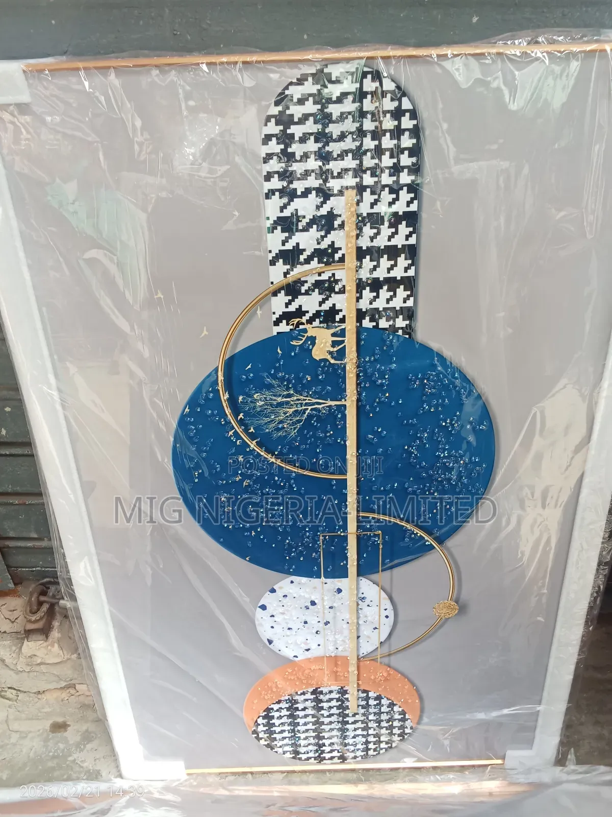 80cmx120cm Wall Acrylics Large Frame White Feather Design Gold